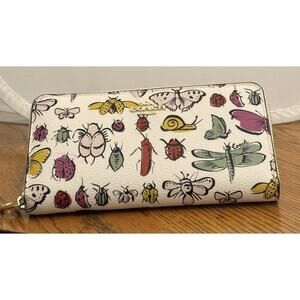 COACH Long Zip Around WALLET w/Creature Print, Gold/Chalk Multi /CR931 /NWOT